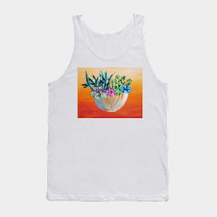 succulent plant in a pot, plant painting, boho colors, succulent on orange background Tank Top